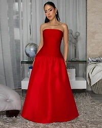 Carmina Red Strapless Maxi Bandage Dress