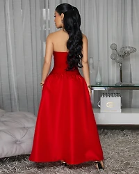 Carmina Red Strapless Maxi Bandage Dress