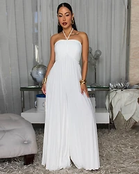 Lotus Off-White Pleated Halter Jumpsuit