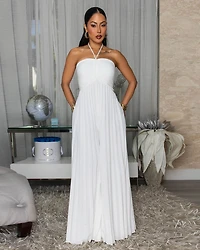 Lotus Off-White Pleated Halter Jumpsuit
