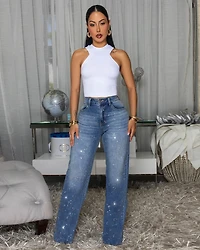 Tamsin Blue Denim Allover Rhinestones Jeans