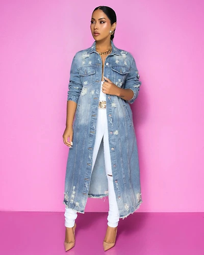 Santiaga Wash Denim-Distressed Long Jacket (11/5/2025)