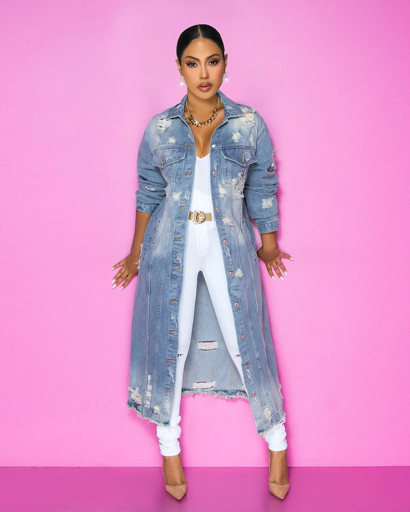 Santiaga Wash Denim-Distressed Long Jacket (11/5/2025)