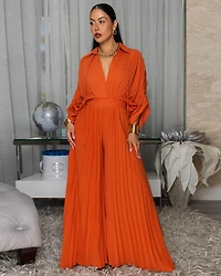 Inesse Rust Orange Pleated Jumpsuit