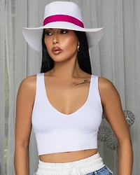 Santini White Pink Ribbon Panama Hat