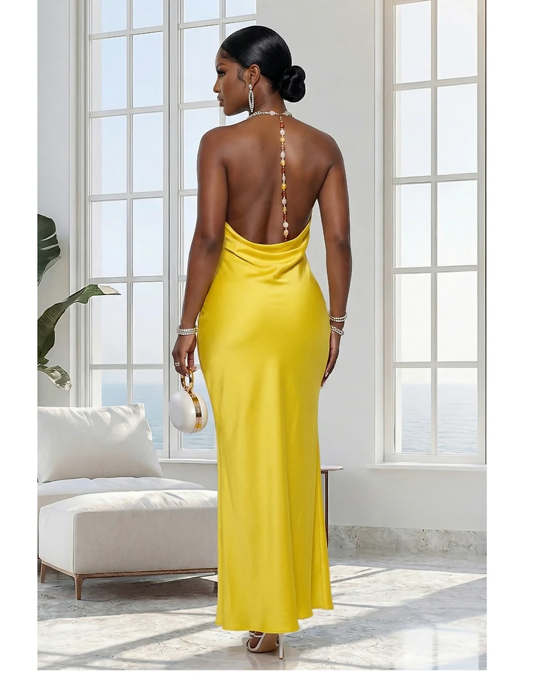 Bertha Lemon Yellow Silky Slip Dress