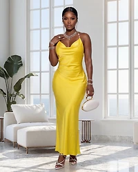 Bertha Lemon Yellow Silky Slip Dress
