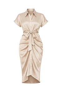 Gustave Champagne Draped Silky Midi Dress