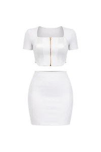 Chayo Leather Accents Top & Mini Skirt Set