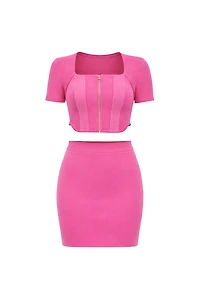 Chayo Pink Leather Accents Top & Mini Skirt Set