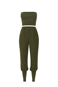 Zayla Deep Olive Green Top & Balloon Pants Set