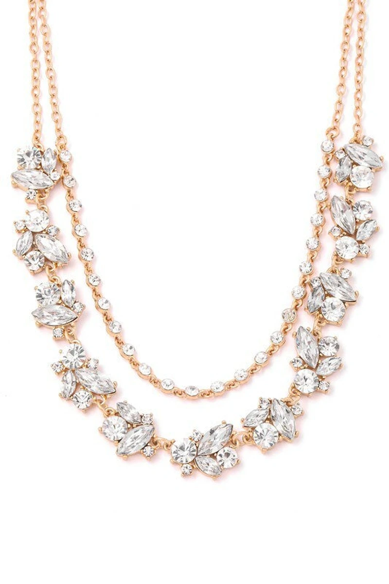 Morra Gold Crystal Station Double Chain Necklace