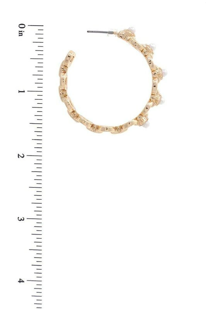 *Haze Pearl Link Hoops Earrings
