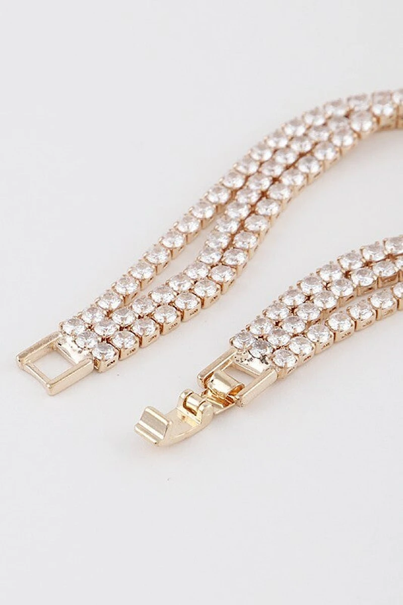 *Artie Three Row Rhinestones Tennis Bracelet