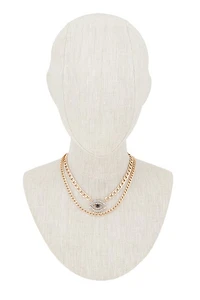 Cierra Evil Eye Pendant Cuban Chain Layered Necklace