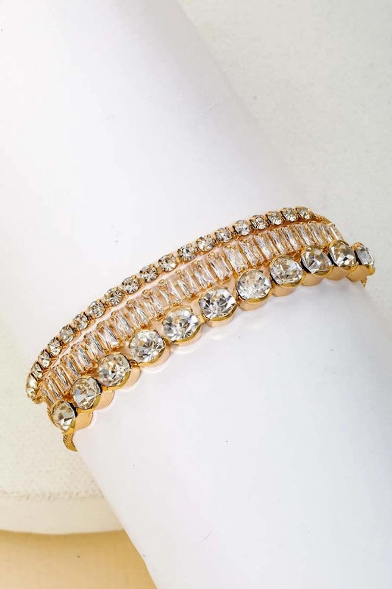 Burna Gold Adjustable Rhinestone Chain Bracelet Set