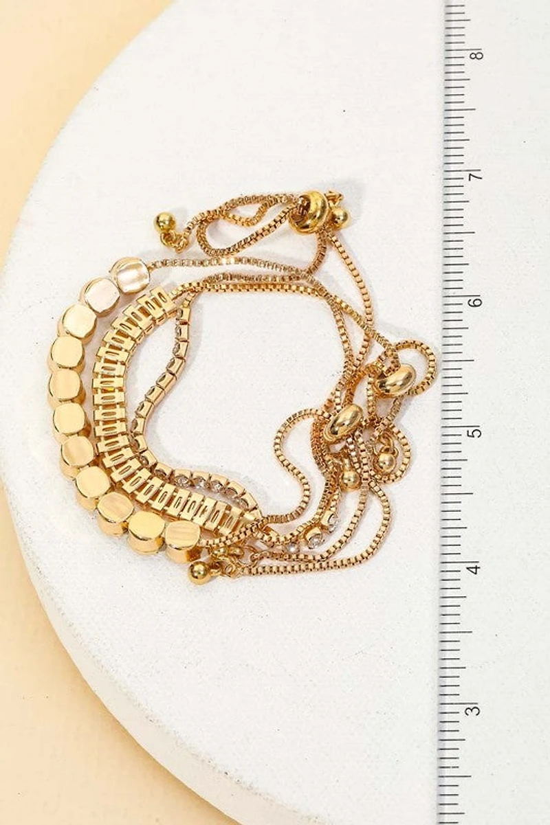 Burna Gold Adjustable Rhinestone Chain Bracelet Set