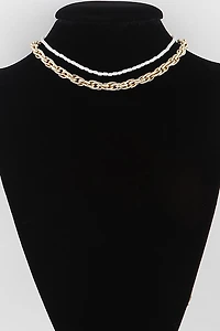 Amina Gold Double Layer Bead and Chain Necklace