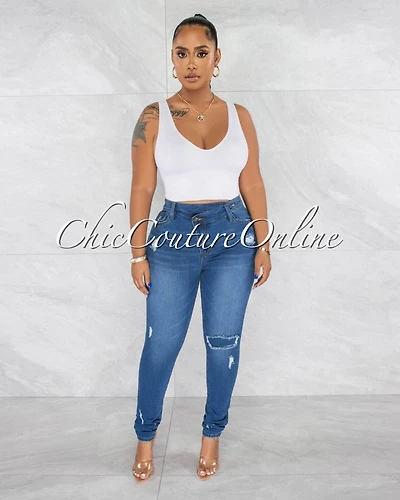 *Jamila Medium Denim Distressed Jeans