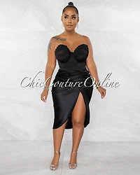 *Merritt Black Pleated Cups Top & Drape Midi Skirt Silky Set