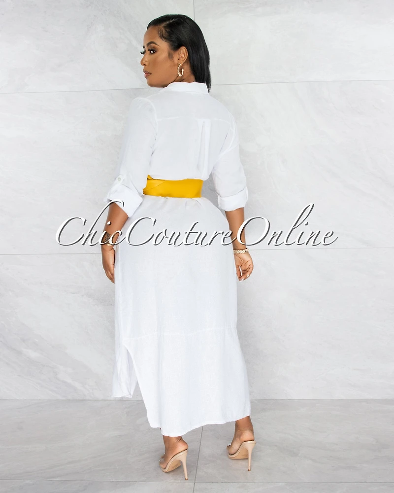 *Meka Mustard Genuine Leather O-Ring Belt