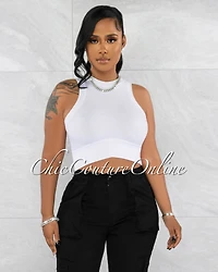 Maximo White Racer "V" Waist Crop Top