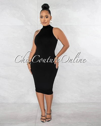 Nassia Mock Neckline Double Lined Midi Dress