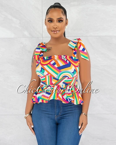 *Lawson Multi-Color Print Smocked Ruffle Crop Top