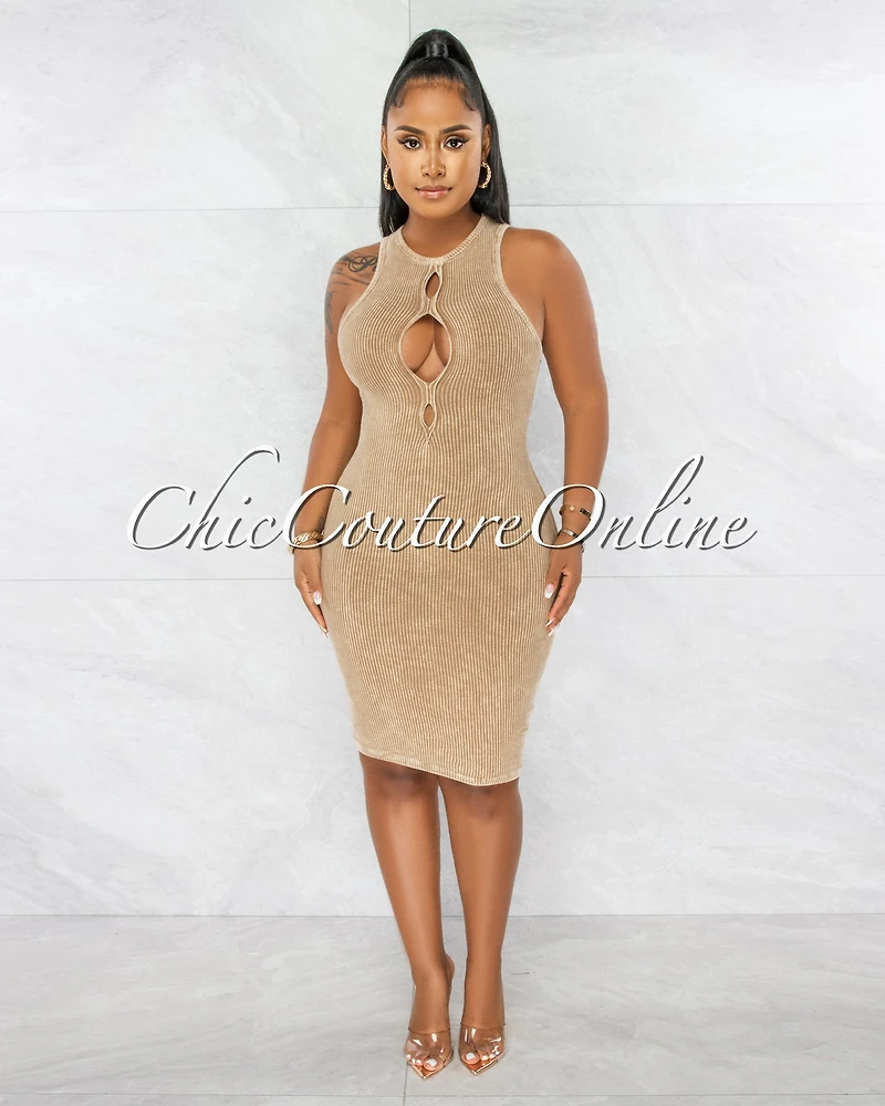 *Sephora Nude Washed Front Key-Hole Ribbed Dress