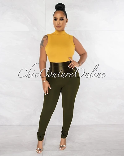 *Sevilen Olive Green High Silky Waistband Leggings
