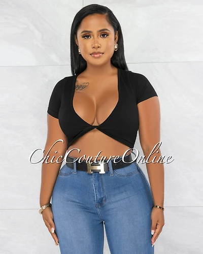 *Brandon Black Torn Crop Ribbed Top