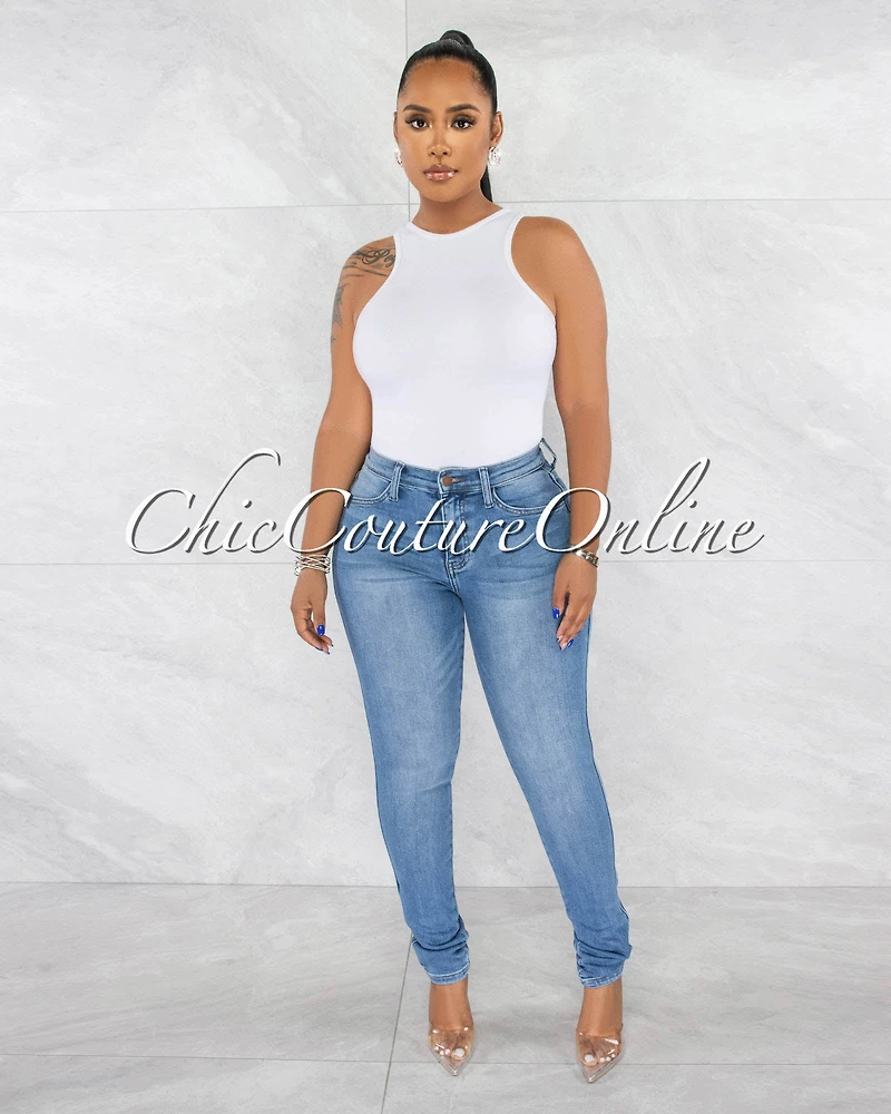 *Carlisle Light Washed Denim Mid Waist Jeans