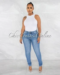 *Carlisle Light Washed Denim Mid Waist Jeans