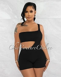 *Joel Black Waist Cut-Out Bodysuit & Shorts Knit Set