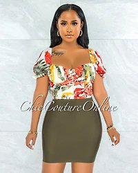 *Darence Olive Body-Con Bandage Mini Skirt