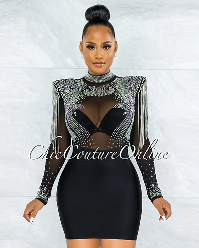 *Darence Black Body-Con Bandage Mini Skirt