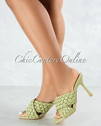 *Reeses Sage Woven Crossed Square Toe Heels