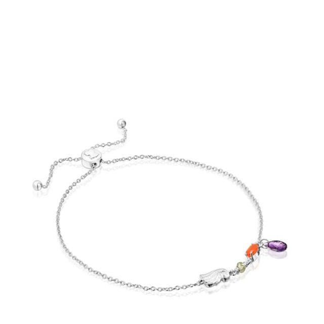 Silver Vermeil TOUS Good Vibes four-leaf clover Bracelet with multicolored  Cord