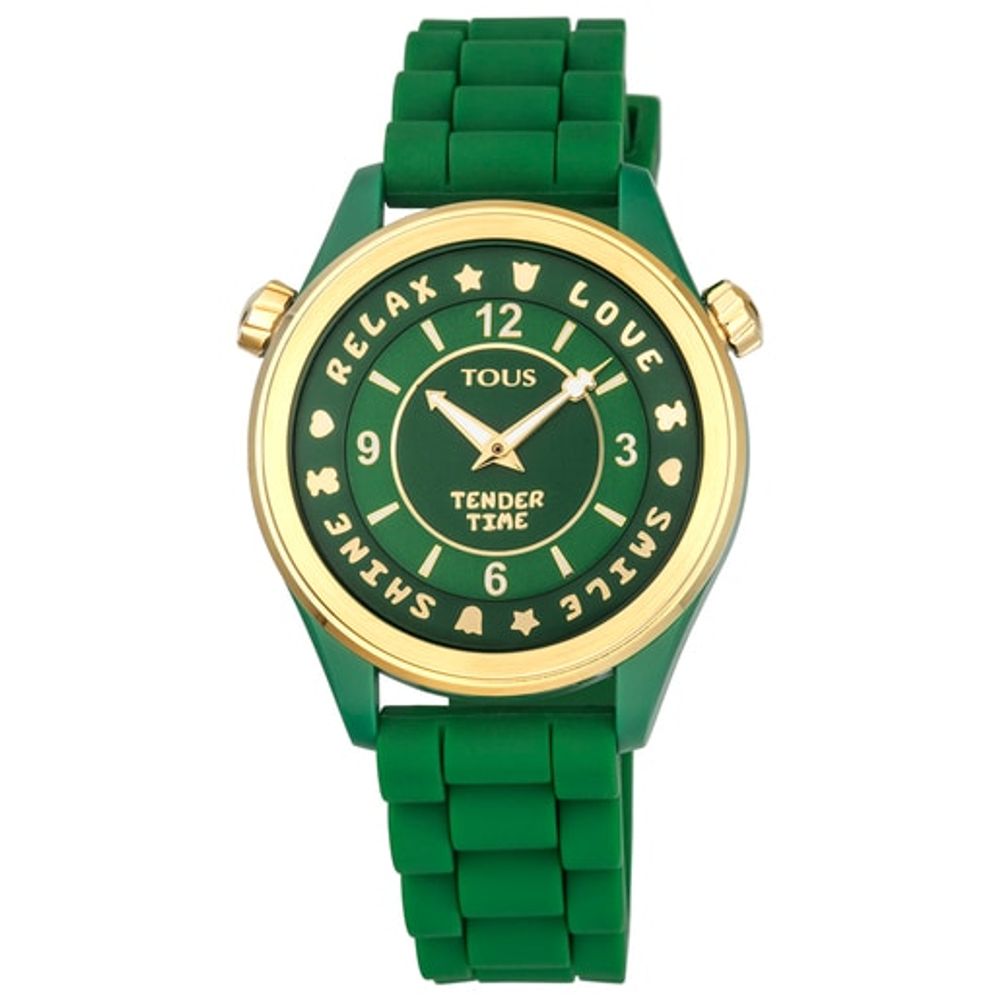 TOUS Gold-colored IP steel Tender Time Watch with green silicone strap |  Westland Mall