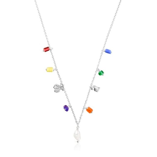 Silver Oceaan Necklace with pearls and multicolored glass