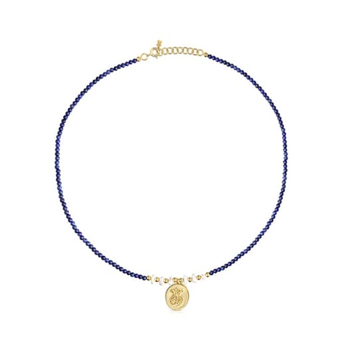 Silver vermeil Oceaan cameo Necklace with lapis lazuli and pearls