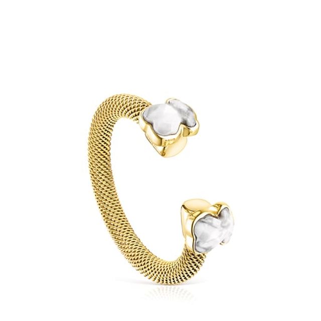 TOUS Gold-colored IP Steel Mesh Color open Ring with Howlite | Westland Mall