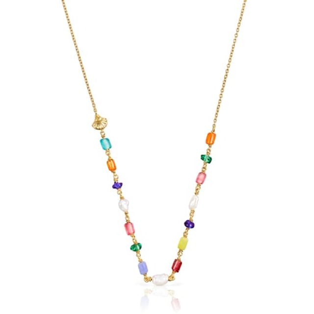 Silver vermeil Oceaan Necklace with pearls and multicolored glass