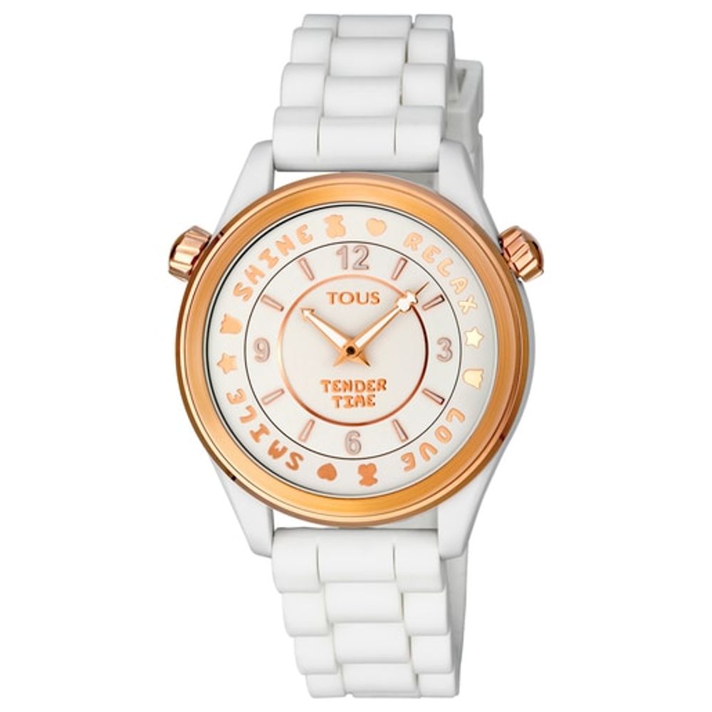 TOUS Rose IP steel Tender Time Watch with white silicone strap | Plaza Del  Caribe