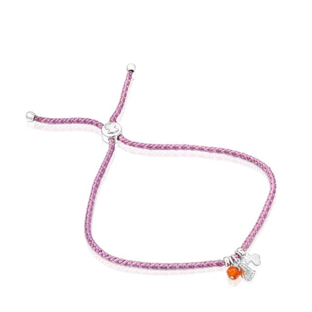 Silver Sea Vibes Bracelet with carnelian and pink cord