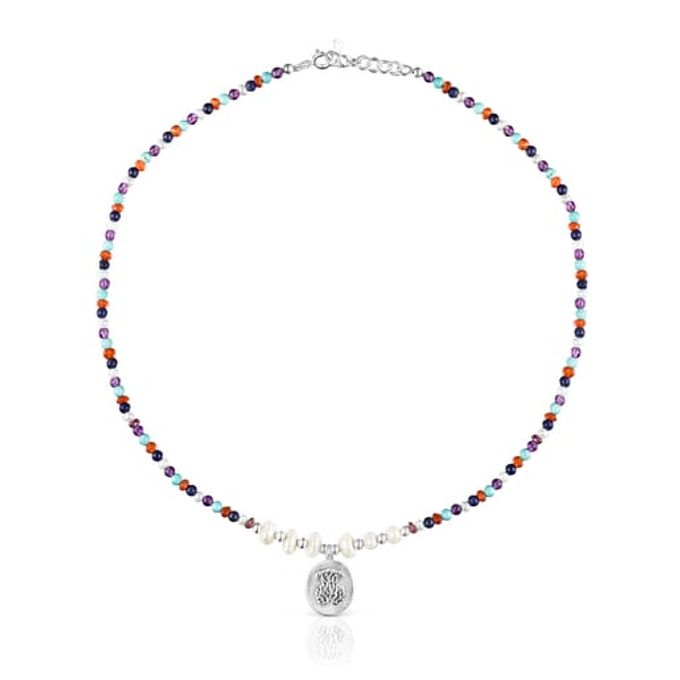 Silver Oceaan Color Necklace with pearls and gemstones