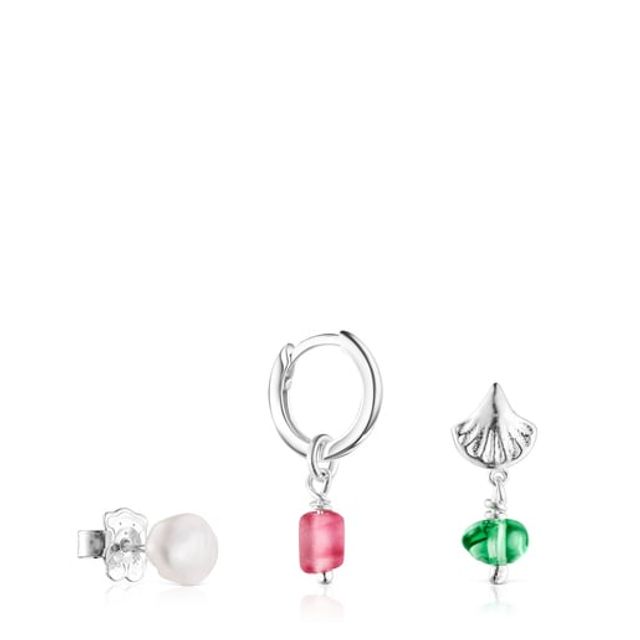 Set of Oceaan shell-pearl Earrings with pink glass