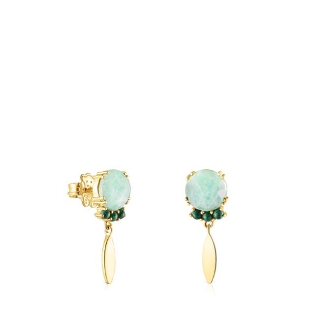 TOUS Silver Vermeil Fragile Nature Earrings with Amazonite and Malachite |  Plaza Las Americas