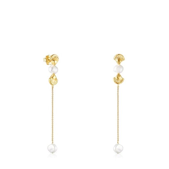 Long gold Oceaan shell Earrings with pearls