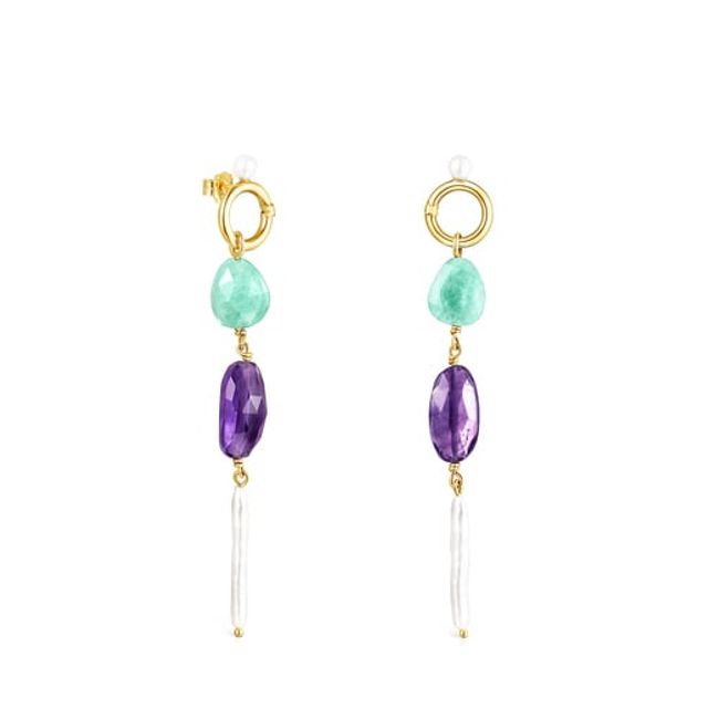 TOUS Long Gold Luz Earrings with Gemstones | Westland Mall